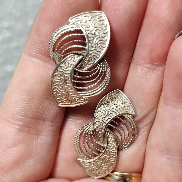 Vintage Beau Sterling Set Circle Swirl Brooch Pin & Matching Screw back Earrings - Picture 5 of 11